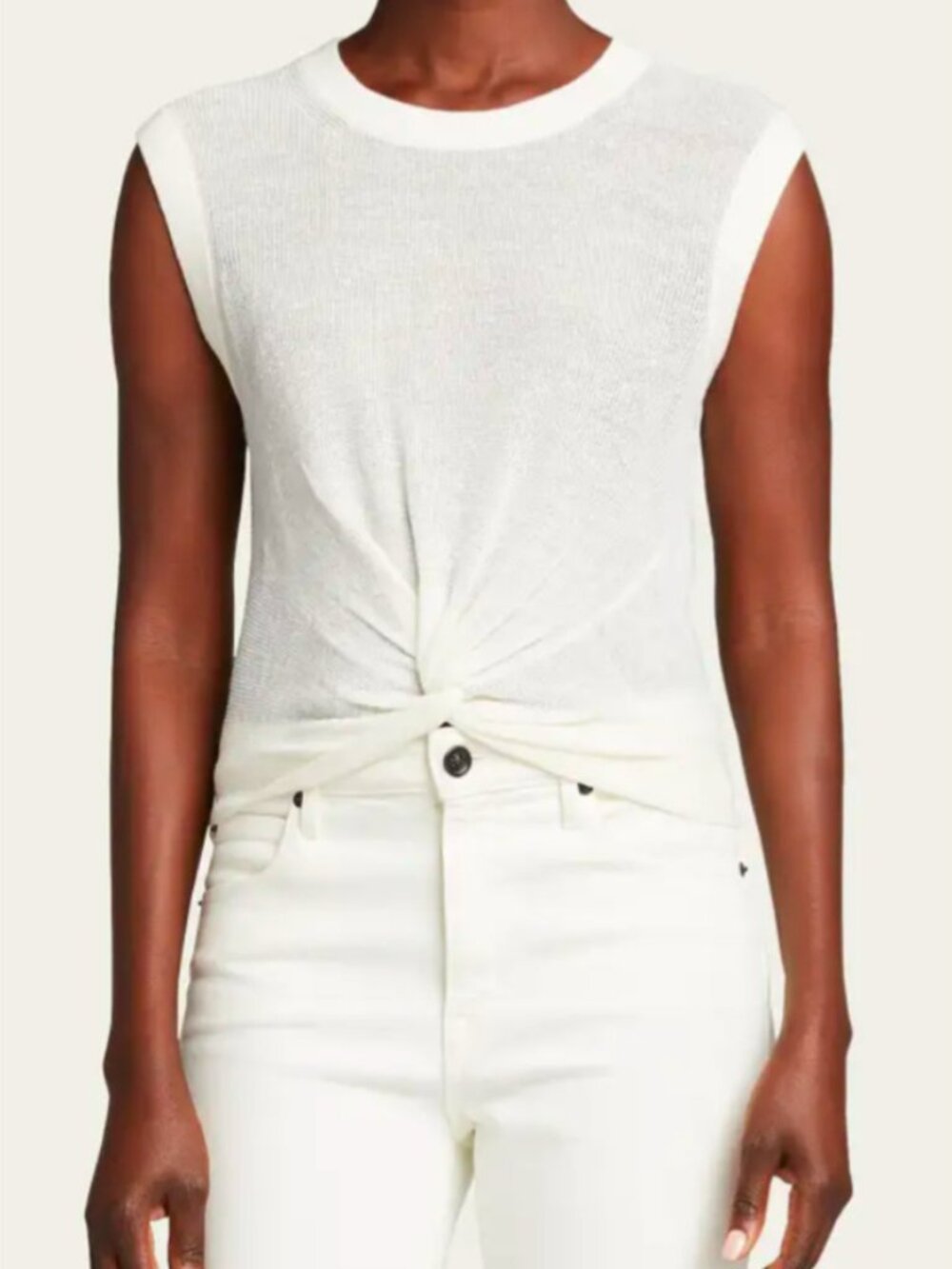 VERONICA BEARD Kellen Twist Front Sleeveless Linen Sweater Ivory Medium - Picture 3 of 12